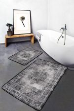 - PaspasTakimi-2li-Set484-Gorsel - Realhomes  2'li Set Gri Zeminde Damask Motifli Kilim Desenli Eskitme Motifli Etnik Motifler  2'li Banyo & Mutfak Paspas Takımı Realhomes