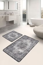 - PaspasTakimi-2li-Set484-Gorsel-4 - Realhomes  2'li Set Gri Zeminde Damask Motifli Kilim Desenli Eskitme Motifli Etnik Motifler  2'li Banyo & Mutfak Paspas Takımı Realhomes