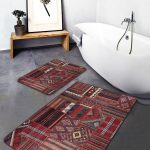 2'li Set Bej Zeminde Hereke Motifli Kilim Desenli Vintage Klasik  2'li Banyo & Mutfak Paspas Takımı Realhomes