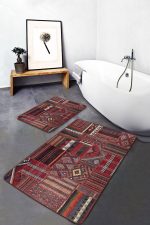 2'li Set Kiremit Zeminde Kilim Motifli Eskitme Desenli Avangarde Etnik Motifler  2'li Banyo & Mutfak Paspas Takımı Realhomes