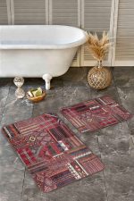 2'li Set Kiremit Zeminde Kilim Motifli Eskitme Desenli Avangarde Etnik Motifler  2'li Banyo & Mutfak Paspas Takımı Realhomes