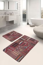 2'li Set Kiremit Zeminde Kilim Motifli Eskitme Desenli Avangarde Etnik Motifler  2'li Banyo & Mutfak Paspas Takımı Realhomes