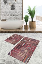 2'li Set Kiremit Zeminde Kilim Motifli Eskitme Desenli Avangarde Etnik Motifler  2'li Banyo & Mutfak Paspas Takımı Realhomes