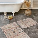 2'li Set Renkli Zeminde Modern Motifli Geometrik Desenli Eskitme Motifli Klasik  2'li Banyo & Mutfak Paspas Takımı Realhomes