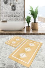 - PaspasTakimi-2li-Set487-Gorsel-1 - Realhomes  2'li Set Sarı Zeminde Çerçeve Motifli Baklava Desenli Geometrik Sade & Şık  2'li Banyo & Mutfak Paspas Takımı Realhomes