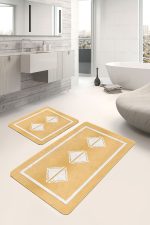 - PaspasTakimi-2li-Set487-Gorsel - Realhomes  2'li Set Sarı Zeminde Çerçeve Motifli Baklava Desenli Geometrik Sade & Şık  2'li Banyo & Mutfak Paspas Takımı Realhomes