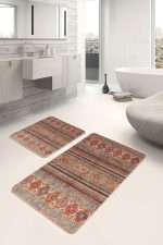 - PaspasTakimi-2li-Set488-Gorsel-2 - Realhomes 2'li Set Kiremit Zeminde Kilim Motifli Baklava Desenli Etnik Motifler Avangarde 2'li Banyo & Mutfak Paspas Takımı Realhomes