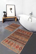 - PaspasTakimi-2li-Set488-Gorsel-5 - Realhomes 2'li Set Kiremit Zeminde Kilim Motifli Baklava Desenli Etnik Motifler Avangarde 2'li Banyo & Mutfak Paspas Takımı Realhomes