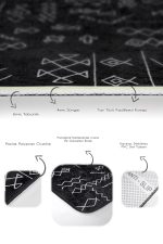 - PaspasTakimi-2li-Set489-Gorsel-3 - Realhomes 2'li Set Siyah Zeminde Kilim Motifli Beyaz Baklava Desenli Geometrik Etnik Motifler 2'li Banyo & Mutfak Paspas Takımı Realhomes
