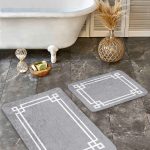 2'li Set Ekru - Mavi Zeminde Boyama Motifli Modern Sanat Desenli Bohem Sade & Şık  2'li Banyo & Mutfak Paspas Takımı Realhomes