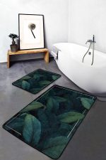 - PaspasTakimi-2li-Set491-Gorsel-4 - Realhomes  2'li Set Koyu Lacivert Zeminde Çerçeve Motifli Koyu Yapraklı Desenli Floral Summer & Fresh  2'li Banyo & Mutfak Paspas Takımı Realhomes