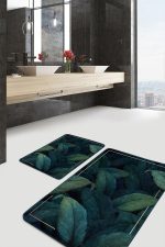 - PaspasTakimi-2li-Set491-Gorsel-5 - Realhomes  2'li Set Koyu Lacivert Zeminde Çerçeve Motifli Koyu Yapraklı Desenli Floral Summer & Fresh  2'li Banyo & Mutfak Paspas Takımı Realhomes