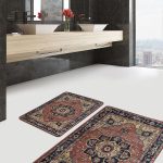 2'li Set Ekru Zeminde Göbekli Halı Motifli Antik Desenli Avangarde Vintage  2'li Banyo & Mutfak Paspas Takımı Realhomes