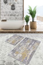 - PaspasTakimi-2li-Set493-Gorsel-1 - Realhomes  2'li Set Sarı ve Gri Zeminde Modern Motifli Antika Desenli Eskitme Motifli Vintage  2'li Banyo & Mutfak Paspas Takımı Realhomes