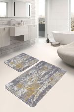 - PaspasTakimi-2li-Set493-Gorsel - Realhomes  2'li Set Sarı ve Gri Zeminde Modern Motifli Antika Desenli Eskitme Motifli Vintage  2'li Banyo & Mutfak Paspas Takımı Realhomes