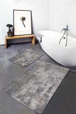 - PaspasTakimi-2li-Set494-Gorsel - Realhomes  2'li Set Gri Zeminde Eskitme Motifli Duvar Desenli Vintage Eskitme Motifli  2'li Banyo & Mutfak Paspas Takımı Realhomes