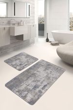 - PaspasTakimi-2li-Set494-Gorsel-4 - Realhomes  2'li Set Gri Zeminde Eskitme Motifli Duvar Desenli Vintage Eskitme Motifli  2'li Banyo & Mutfak Paspas Takımı Realhomes