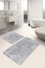 - PaspasTakimi-2li-Set495-Gorsel-1 - Realhomes 2'li Set Açık Gri Zeminde Eskitme Motifli Duvar Desenli Eskitme Motifli Vintage 2'li Banyo & Mutfak Paspas Takımı Realhomes