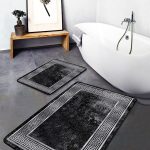 2'li Set Krem - Mavi Zeminde Eskitme Motifli Retro Desenli Sade & Şık Eskitme Motifli  2'li Banyo & Mutfak Paspas Takımı Realhomes