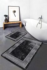 - PaspasTakimi-2li-Set496-Gorsel - Realhomes 2'li Set Siyah Zeminde Çerçeve Motifli Geometrik Desenli Eskitme Motifli Klasik 2'li Banyo & Mutfak Paspas Takımı Realhomes