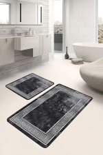 - PaspasTakimi-2li-Set496-Gorsel-4 - Realhomes 2'li Set Siyah Zeminde Çerçeve Motifli Geometrik Desenli Eskitme Motifli Klasik 2'li Banyo & Mutfak Paspas Takımı Realhomes