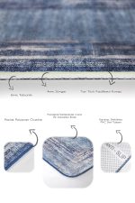 2'li Set Açık Mavi Zeminde Duvar Motifli Çerçeve Desenli Vintage Klasik  2'li Banyo & Mutfak Paspas Takımı Realhomes