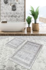 - PaspasTakimi-2li-Set498-Gorsel - Realhomes  2'li Set Beyaz Zeminde Çerçeve Motifli Geometrik Desenli Vintage Klasik  2'li Banyo & Mutfak Paspas Takımı Realhomes