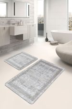 - PaspasTakimi-2li-Set498-Gorsel-5 - Realhomes  2'li Set Beyaz Zeminde Çerçeve Motifli Geometrik Desenli Vintage Klasik  2'li Banyo & Mutfak Paspas Takımı Realhomes