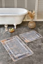 - Realhomes - Realhomes  2'li Set Renkli Zeminde Çerçeve Motifli Eskitme Desenli Eskitme Motifli Klasik  2'li Banyo & Mutfak Paspas Takımı Realhomes