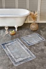 - Realhomes - Realhomes  2'li Set Renkli Zeminde Çerçeve Motifli Eskitme Desenli Eskitme Motifli Klasik  2'li Banyo & Mutfak Paspas Takımı Realhomes