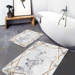 2'li Set Beyaz Zeminde Damask Motifli Siyah Desenli Eskitme Motifli Etnik Motifler  2'li Banyo & Mutfak Paspas Takımı Realhomes