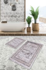 - PaspasTakimi-2li-Set503-Gorsel - Realhomes  2'li Set Bordo Zeminde Eskitme Motifli Çerçeve Desenli Eskitme Motifli Vintage  2'li Banyo & Mutfak Paspas Takımı Realhomes