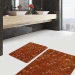 2'li Set Beyaz Zeminde Geometrik Motifli Eskitme Desenli Geometrik Sade & Şık  2'li Banyo & Mutfak Paspas Takımı Realhomes