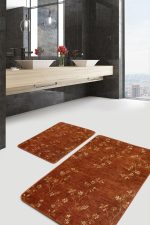 - PaspasTakimi-2li-Set506-Gorsel - Realhomes 2'li Set Kiremit Zeminde Altın Motifli Kuru Çiçek Desenli Floral Klasik 2'li Banyo & Mutfak Paspas Takımı Realhomes