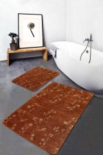 - PaspasTakimi-2li-Set506-Gorsel-5 - Realhomes 2'li Set Kiremit Zeminde Altın Motifli Kuru Çiçek Desenli Floral Klasik 2'li Banyo & Mutfak Paspas Takımı Realhomes