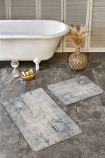 - Realhomes - Realhomes  2'li Set Renkli Zeminde Modern Motifli Halı Desenli Eskitme Motifli Vintage  2'li Banyo & Mutfak Paspas Takımı Realhomes