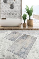 - PaspasTakimi-2li-Set507-Gorsel-5 - Realhomes  2'li Set Renkli Zeminde Modern Motifli Halı Desenli Eskitme Motifli Vintage  2'li Banyo & Mutfak Paspas Takımı Realhomes