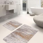 2'li Set Mavi Zeminde Kilim Motifli Hereke Desenli Etnik Motifler Avangarde  2'li Banyo & Mutfak Paspas Takımı Realhomes