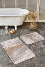 - Realhomes - Realhomes  2'li Set Renkli Zeminde Modern Motifli Halı Desenli Vintage Eskitme Motifli  2'li Banyo & Mutfak Paspas Takımı Realhomes