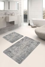 2'li Set Renkli Zeminde Modern Motifli Geometrik Desenli Eskitme Motifli Klasik  2'li Banyo & Mutfak Paspas Takımı Realhomes