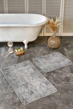 2'li Set Renkli Zeminde Modern Motifli Geometrik Desenli Eskitme Motifli Klasik  2'li Banyo & Mutfak Paspas Takımı Realhomes