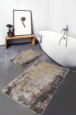 - PaspasTakimi-2li-Set510-Gorsel-2 - Realhomes 2'li Set Renkli Zeminde Halı Motifli Modern Desenli Vintage Eskitme Motifli 2'li Banyo & Mutfak Paspas Takımı Realhomes