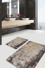 - PaspasTakimi-2li-Set510-Gorsel-4 - Realhomes 2'li Set Renkli Zeminde Halı Motifli Modern Desenli Vintage Eskitme Motifli 2'li Banyo & Mutfak Paspas Takımı Realhomes
