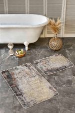 - Realhomes - Realhomes 2'li Set Renkli Zeminde Halı Motifli Modern Desenli Vintage Eskitme Motifli 2'li Banyo & Mutfak Paspas Takımı Realhomes