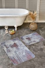 - Realhomes - Realhomes  2'li Set Renkli Zeminde Halı Motifli Modern Desenli Eskitme Motifli Klasik  2'li Banyo & Mutfak Paspas Takımı Realhomes