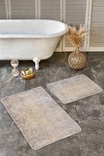 - Realhomes - Realhomes 2'li Set Renkli Zeminde Halı Motifli Modern Desenli Eskitme Motifli Vintage 2'li Banyo & Mutfak Paspas Takımı Realhomes