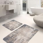 2'li Set Ekru - Sarı Zeminde Duvar Motifli Eskitme Desenli Eskitme Motifli Vintage  2'li Banyo & Mutfak Paspas Takımı Realhomes