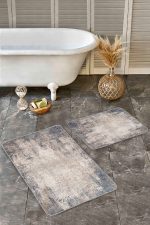 - Realhomes - Realhomes  2'li Set Renkli Zeminde Halı Motifli Modern Desenli Eskitme Motifli Vintage  2'li Banyo & Mutfak Paspas Takımı Realhomes