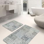 2'li Set Siyah- Gri Zeminde Çerçeveli Motifli Otantik Desenli Etnik Motifler Vintage  2'li Banyo & Mutfak Paspas Takımı Realhomes