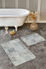 - Realhomes - Realhomes 2'li Set Renkli Zeminde Halı Motifli Modern Desenli Avangarde Etnik Motifler 2'li Banyo & Mutfak Paspas Takımı Realhomes